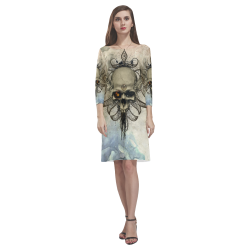 Creepy skull, vintage background Rhea Loose Round Neck Dress(Model D22)