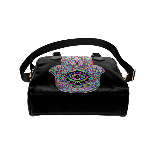 Psychedelic Rainbow Hamsa Indie Love Leather Shoulder Handbag (Model 1634)
