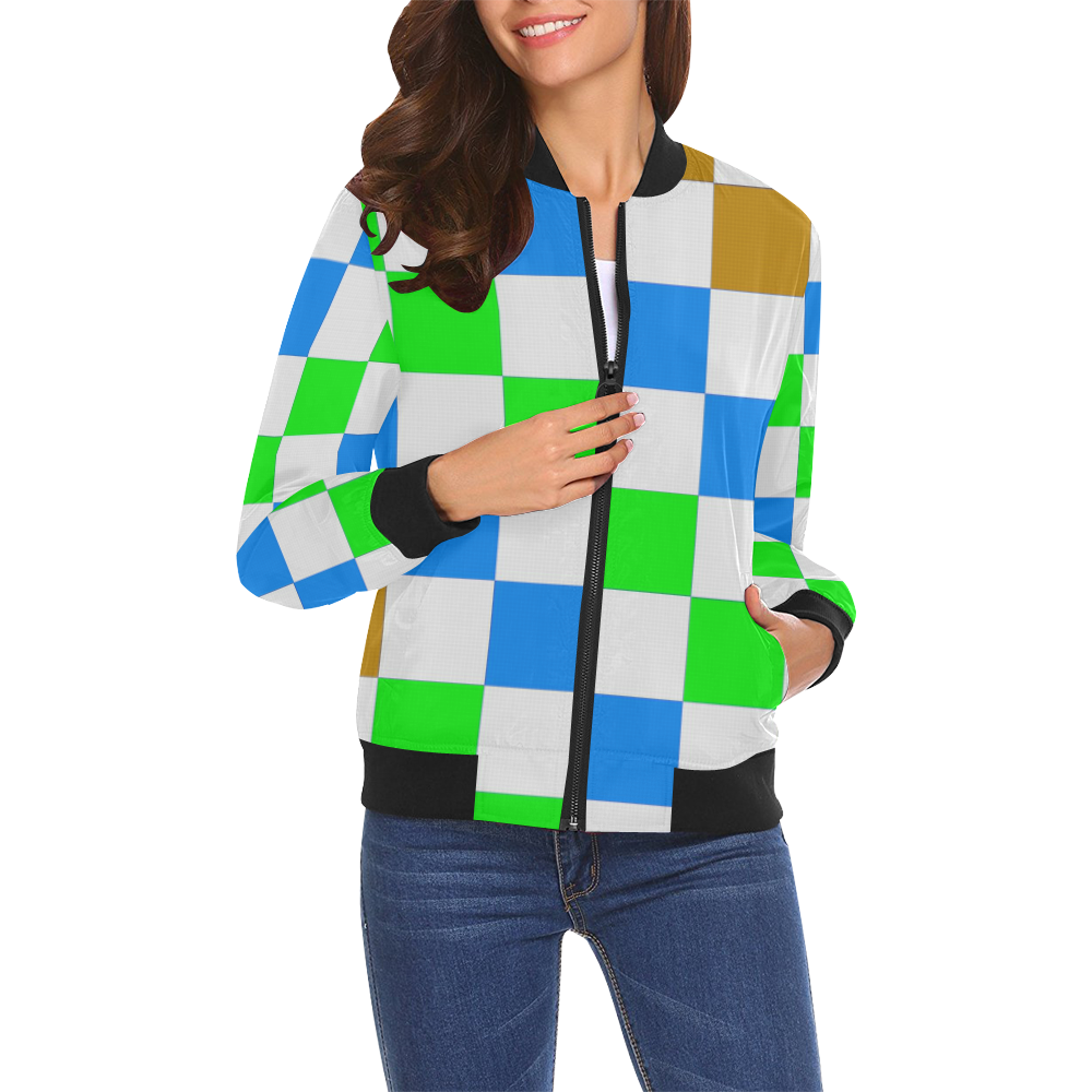 CHECKERBOARD 429A All Over Print Bomber Jacket for Women (Model H19)
