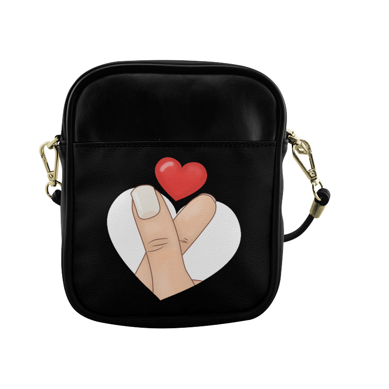 Hand and Finger Heart / Black Sling Bag (Model 1627)