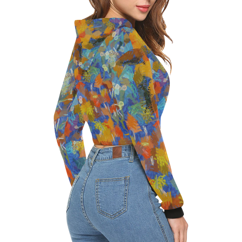 Colorful paint strokes All Over Print Crop Hoodie for Women (Model H22)