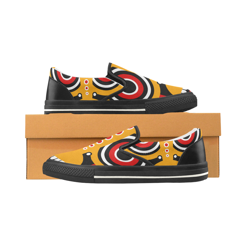 Red Yellow Tiki Tribal Slip-on Canvas Shoes for Kid (Model 019)