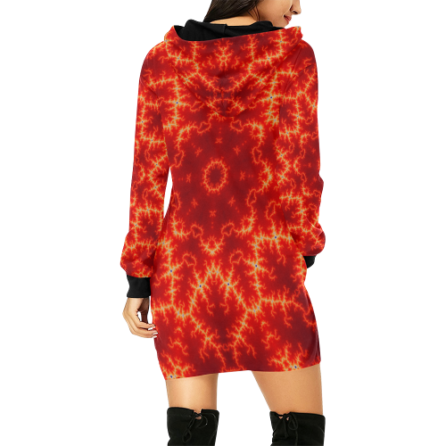 Burning Flames All Over Print Hoodie Mini Dress (Model H27)