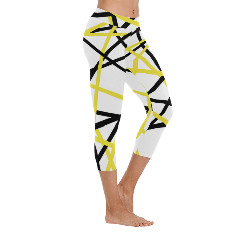 Black and yellow stripes Women's Low Rise Capri Leggings (Invisible Stitch) (Model L08)