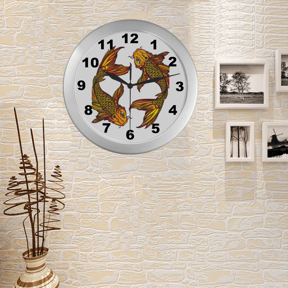 Brillant Koi Fish Silver Color Wall Clock