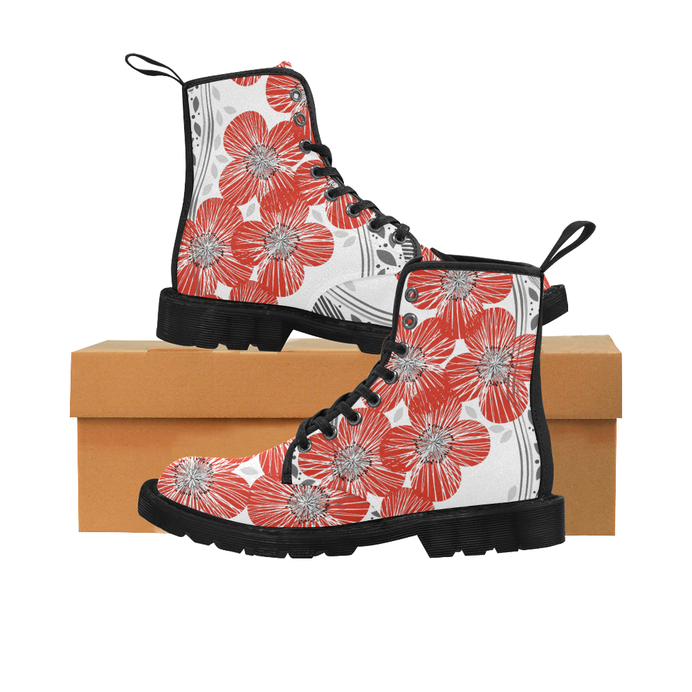 flowers Martin Boots for Women (Black) (Model 1203H)