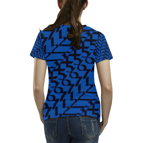 NUMBERS Collection 1234567 BLUE/BLACK All Over Print T-Shirt for Women (USA Size) (Model T40)