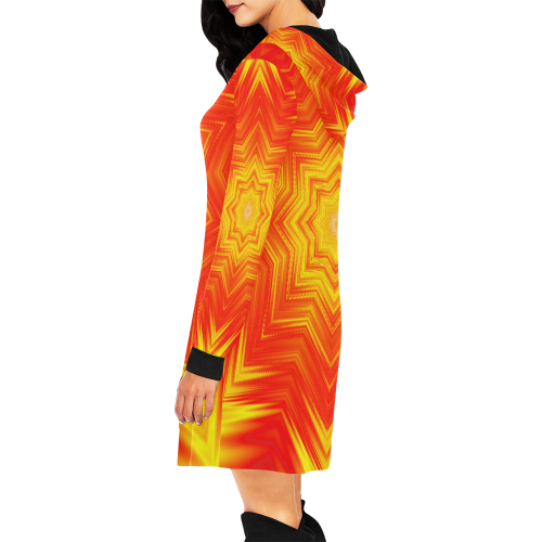 Fiery Crosshatch All Over Print Hoodie Mini Dress (Model H27)
