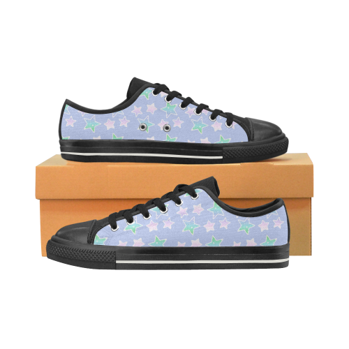 Cute Rainbow lilac purple Pastel tint colors little Stars star sky pattern design Low Top Canvas Shoes for Kid (Model 018)