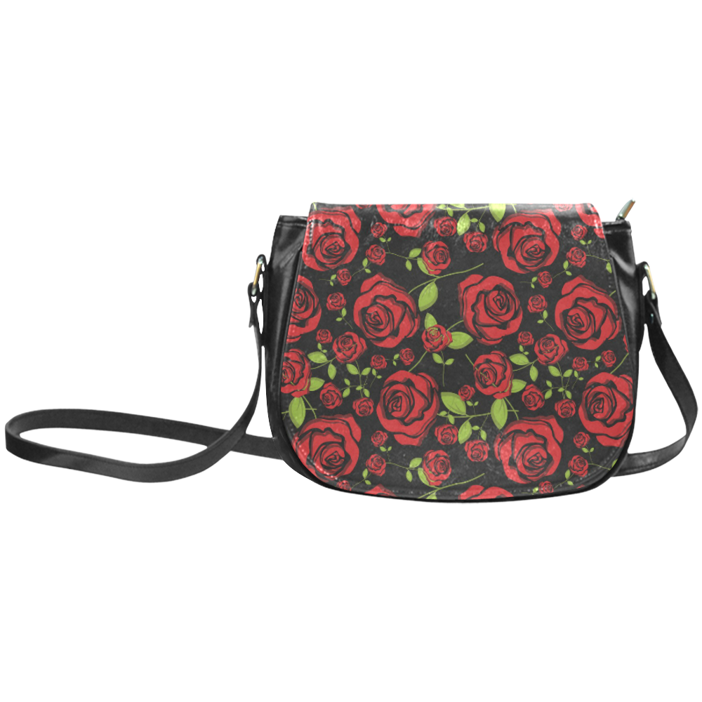 Red Roses on Black Classic Saddle Bag/Small (Model 1648)