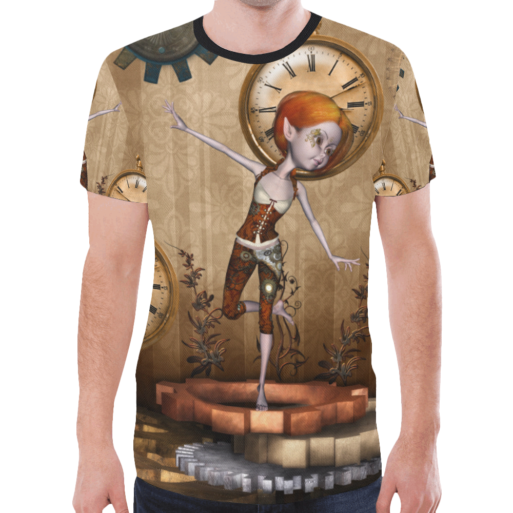 Steampunk girl, clocks and gears New All Over Print T-shirt for Men (Model T45)