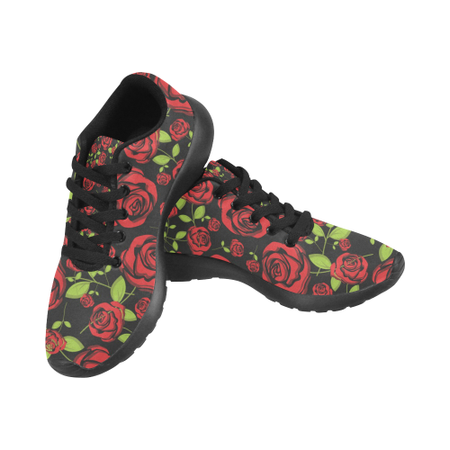 Red Roses on Black Men’s Running Shoes (Model 020)
