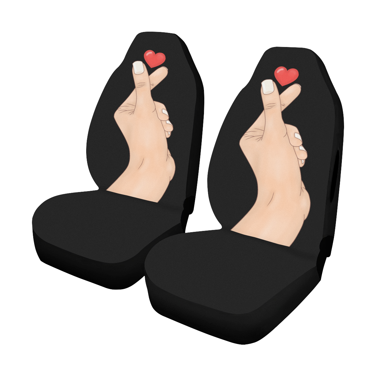 Hand With Finger Heart / Black Car Seat Cover Airbag Compatible (Set of 2)