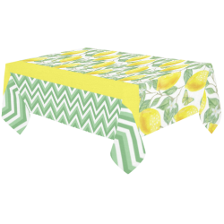 Lemons With Chevron 2 Cotton Linen Tablecloth 60"x120"