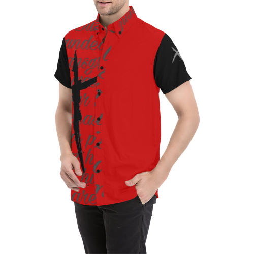 Red/Black Men's All Over Print Short Sleeve Shirt (Model T53)