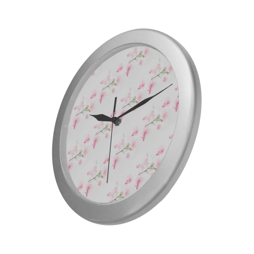 Pattern Orchidées Silver Color Wall Clock