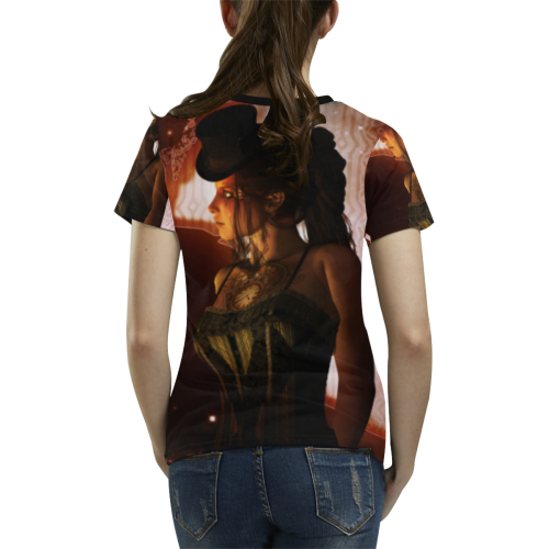 Beautiful steampunk women All Over Print T-shirt for Women/Large Size (USA Size) (Model T40)