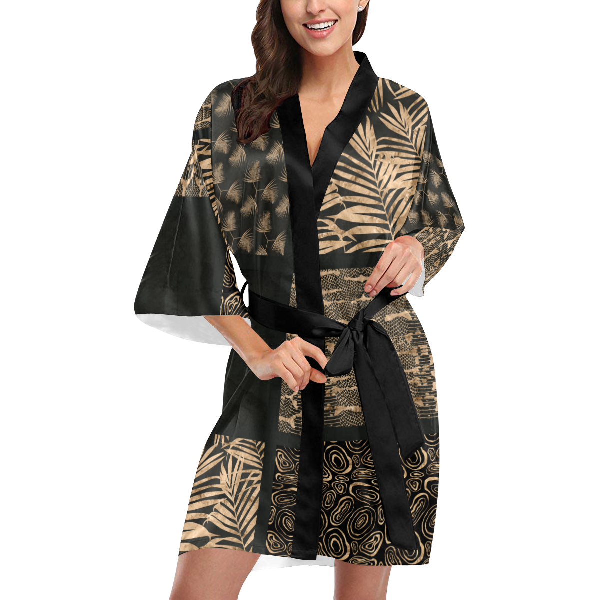Exclusive Golden Black Python Patchwork Kimono Robe