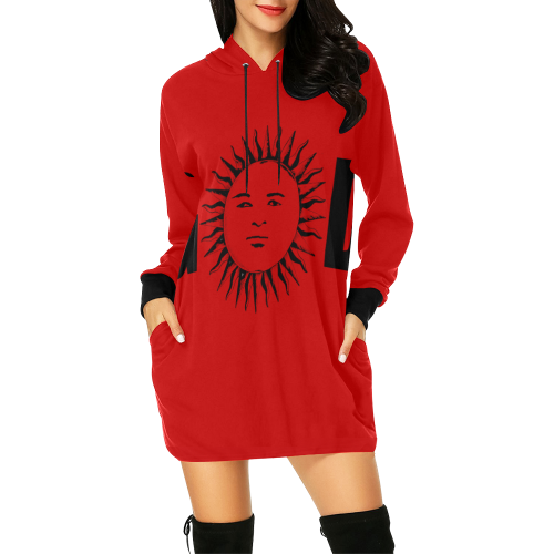 GOD Hoodie Gress Red All Over Print Hoodie Mini Dress (Model H27)