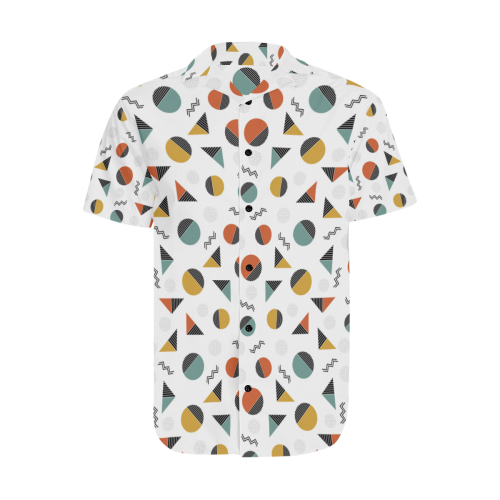 Geo Cutting Shapes Men's Short Sleeve Shirt with Lapel Collar (Model T54)