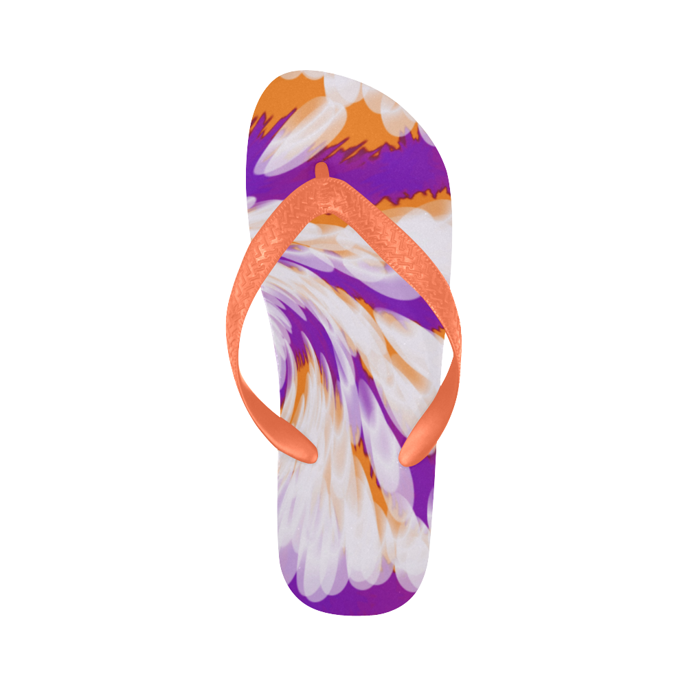 Purple Orange Tie Dye Swirl Abstract Flip Flops for Men/Women (Model 040)