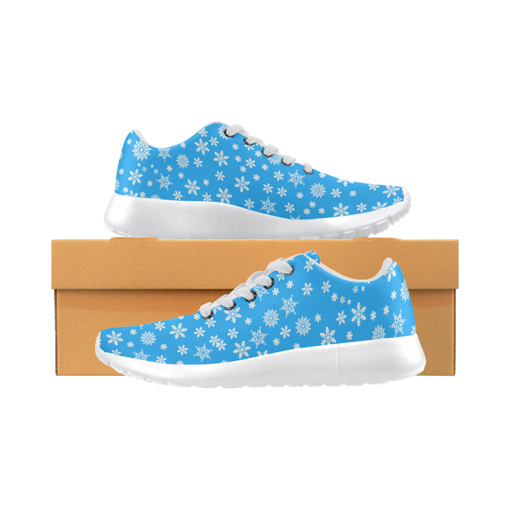 Christmas White Snowflakes on Light Blue Women’s Running Shoes (Model 020)