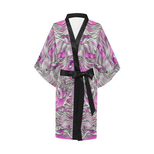 Cotton Candy Plush Unicorn Pink Silk Kimono Robe