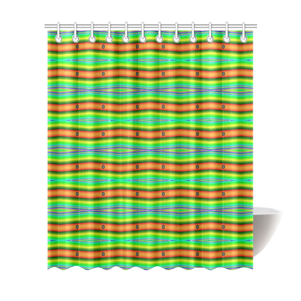 Bright Green Orange Stripes Pattern Abstract Shower Curtain 72"x84"
