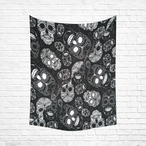 Gothic Sugar Skulls Satin Cotton Linen Wall Tapestry 60"x 80"