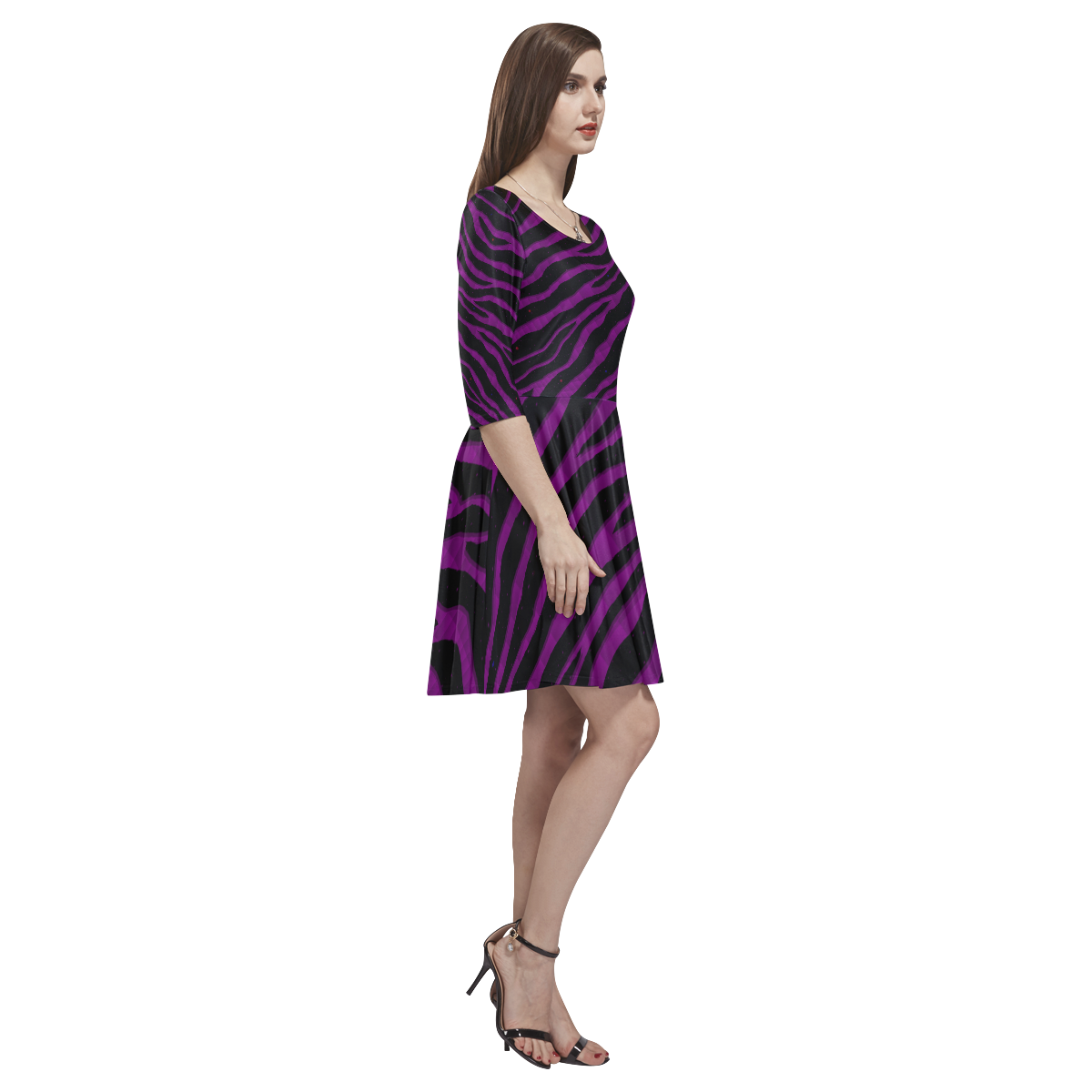 Ripped SpaceTime Stripes - Purple Tethys Half-Sleeve Skater Dress(Model D20)