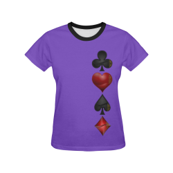 Las Vegas  Black and Red Casino Poker Card Shapes on Purple All Over Print T-shirt for Women/Large Size (USA Size) (Model T40)