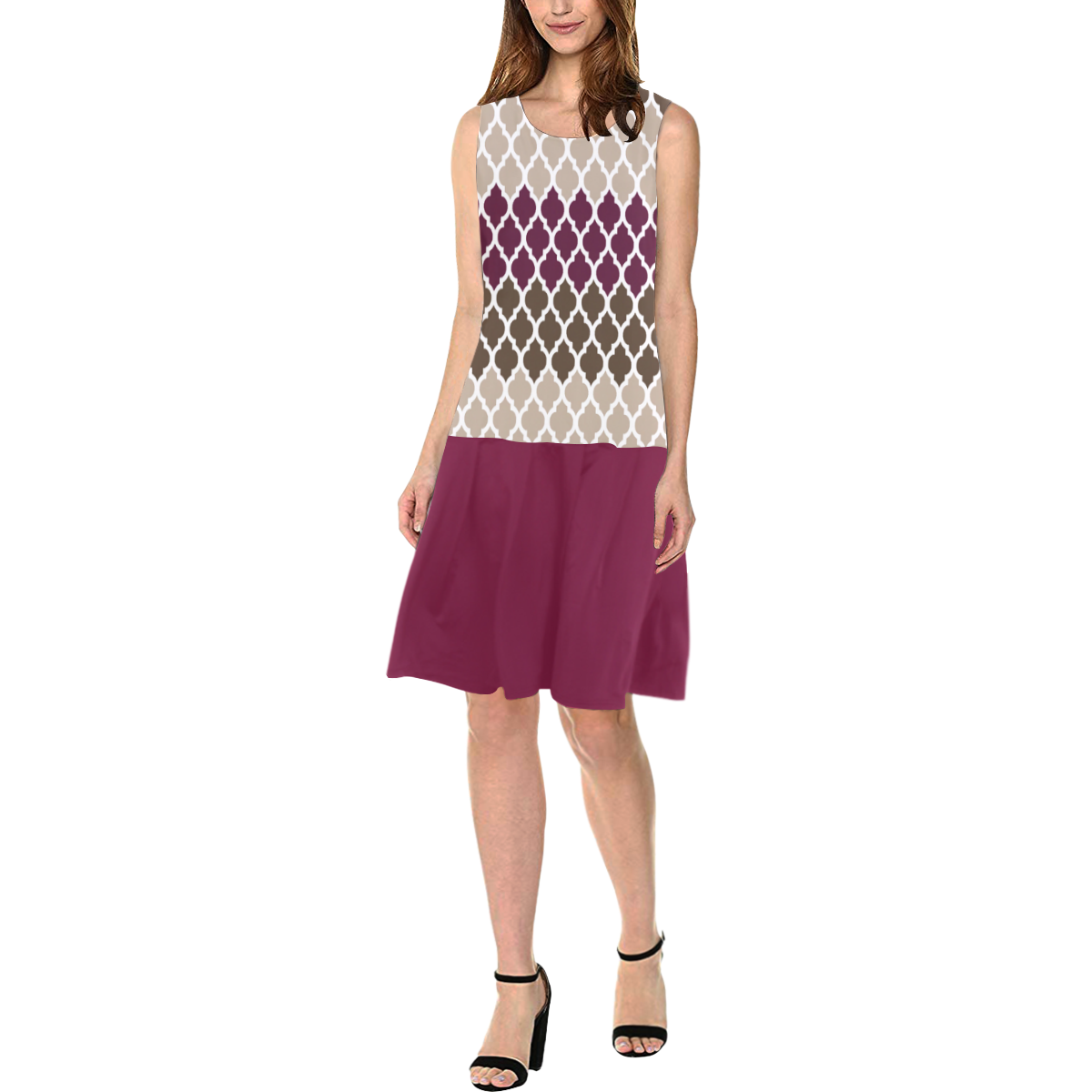 stripe lace pattern Sleeveless Splicing Shift Dress(Model D17)