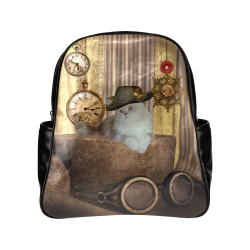 Funny steampunk cat Multi-Pockets Backpack (Model 1636)