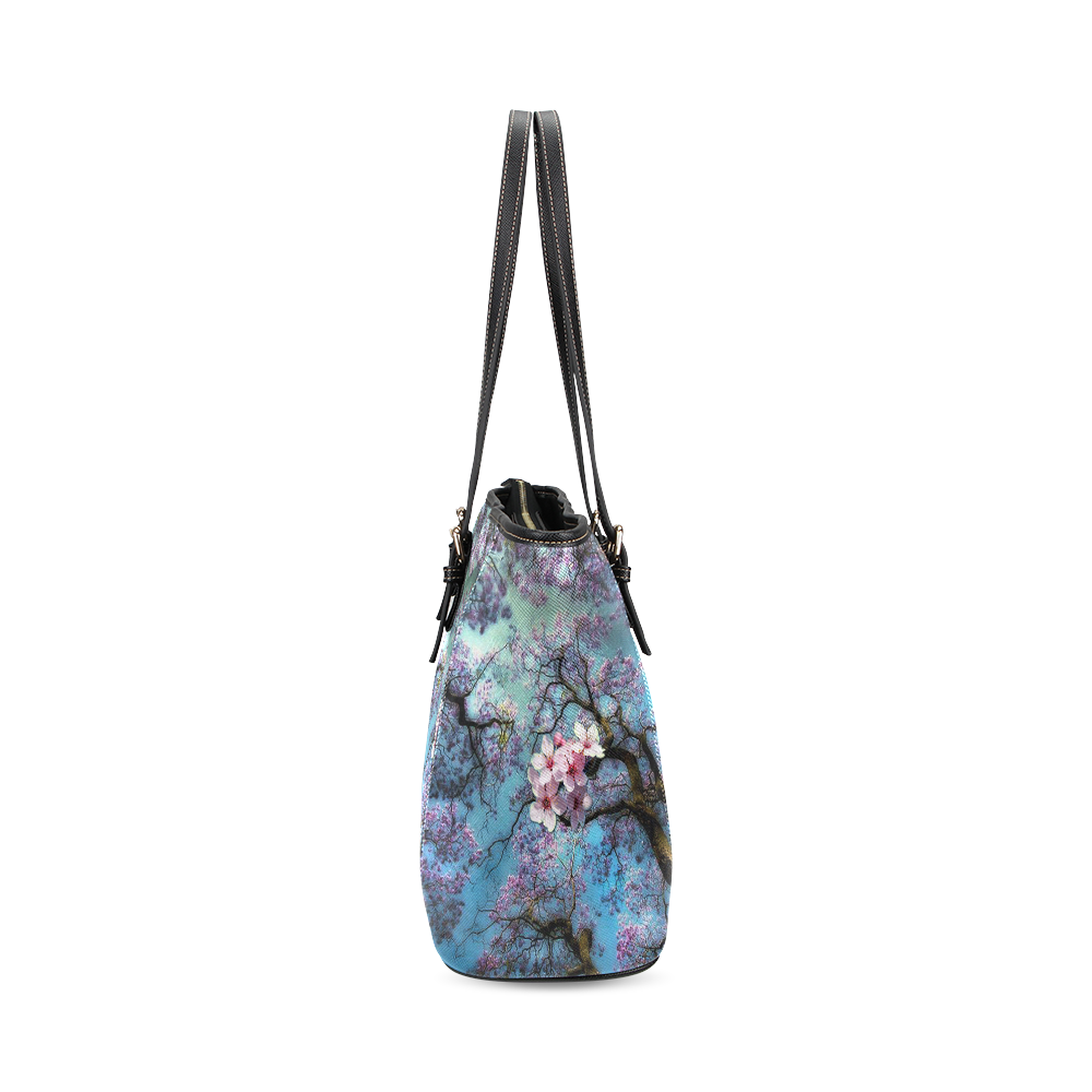 Cherry blossomL Leather Tote Bag/Large (Model 1640)