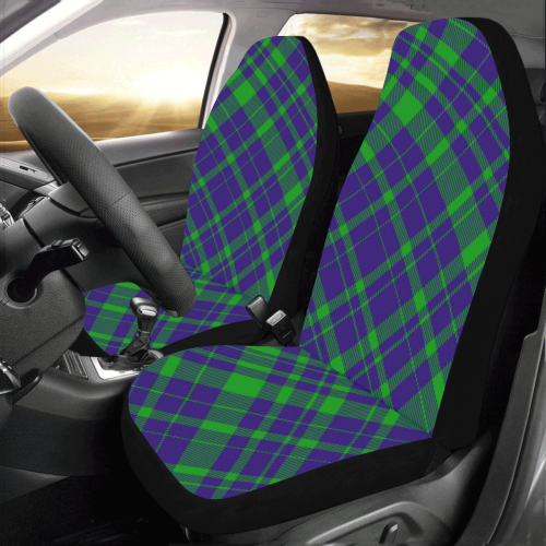 Diagonal Green & Purple Plaid Modern Style Car Seat Covers (Set of 2)