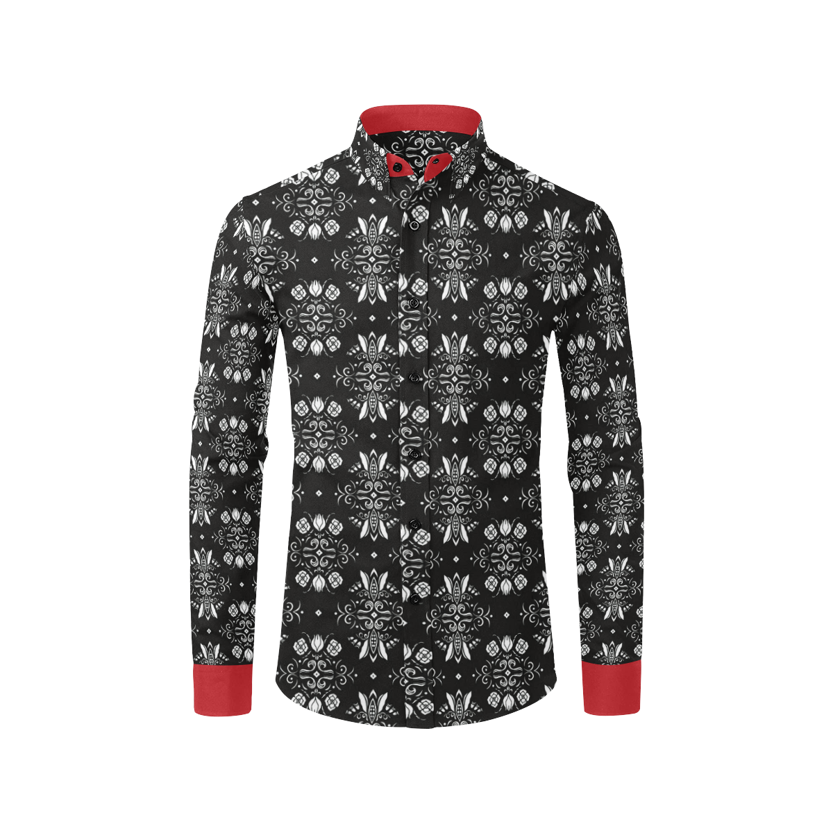Wall Flower Black and White Drama with Aurora Red Details by Aleta Men's All Over Print Casual Dress Shirt (Model T61)