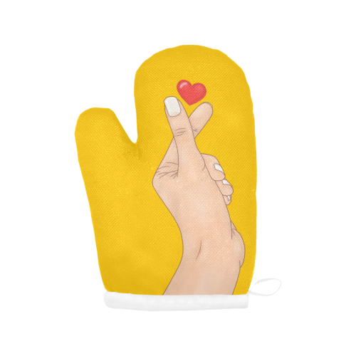 Hand With Finger Heart on Yellow Oven Mitt (Two Pieces)