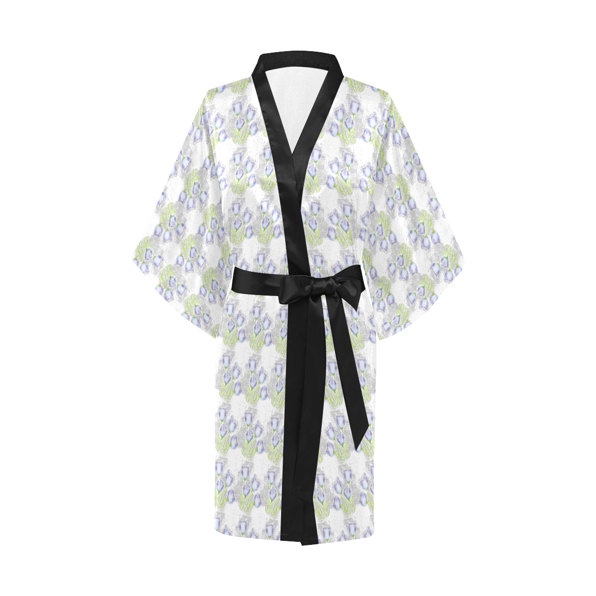 White Kimono Wrap With Lilac Colored Flowers Kimono Robe