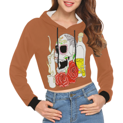Day Of The Dead Sugar Skull Rust Brown All Over Print Crop Hoodie for Women (Model H22)