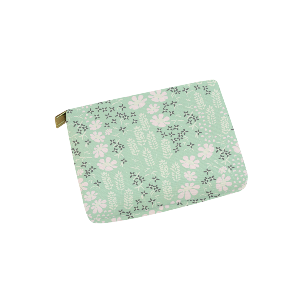Mint Floral Pattern Carry-All Pouch 6''x5''