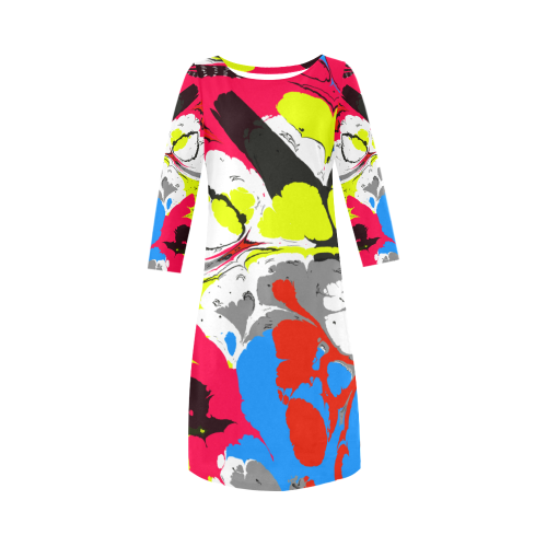 Colorful distorted shapes2 Round Collar Dress (D22)