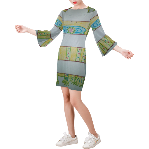 Illusion Bell Sleeve Dress (Model D52)