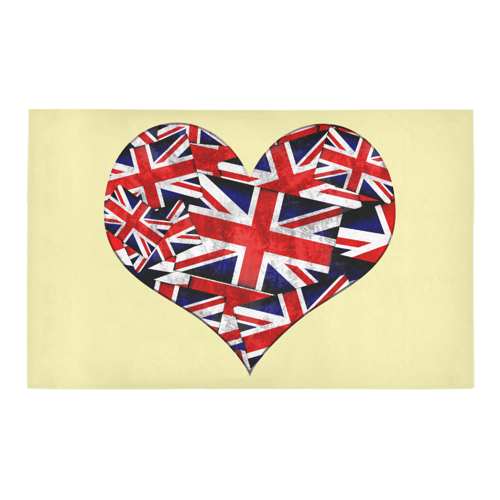 Union Jack British UK Flag Heart on Yellow Bath Rug 20''x 32''