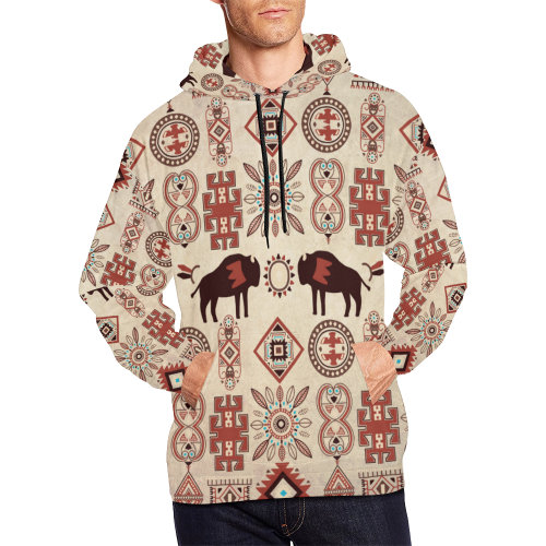 American Native Buffalo All Over Print Hoodie for Men/Large Size (USA Size) (Model H13)