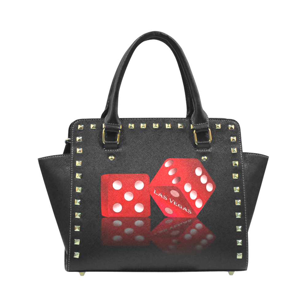 Las Vegas Craps Dice on Black Rivet Shoulder Handbag (Model 1645)