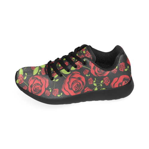 Red Roses on Black Women's Running Shoes/Large Size (Model 020)