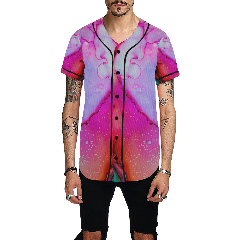 Red purple green ink All Over Print Baseball Jersey for Men (Model T50)