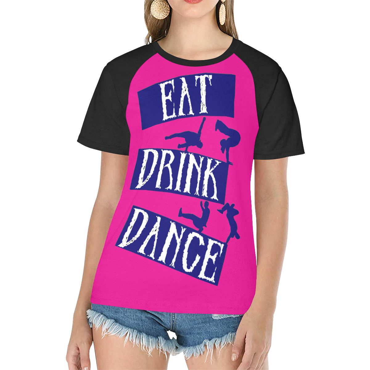 Break Dancing Blue on Pink Women's Raglan T-Shirt/Front Printing (Model T62)