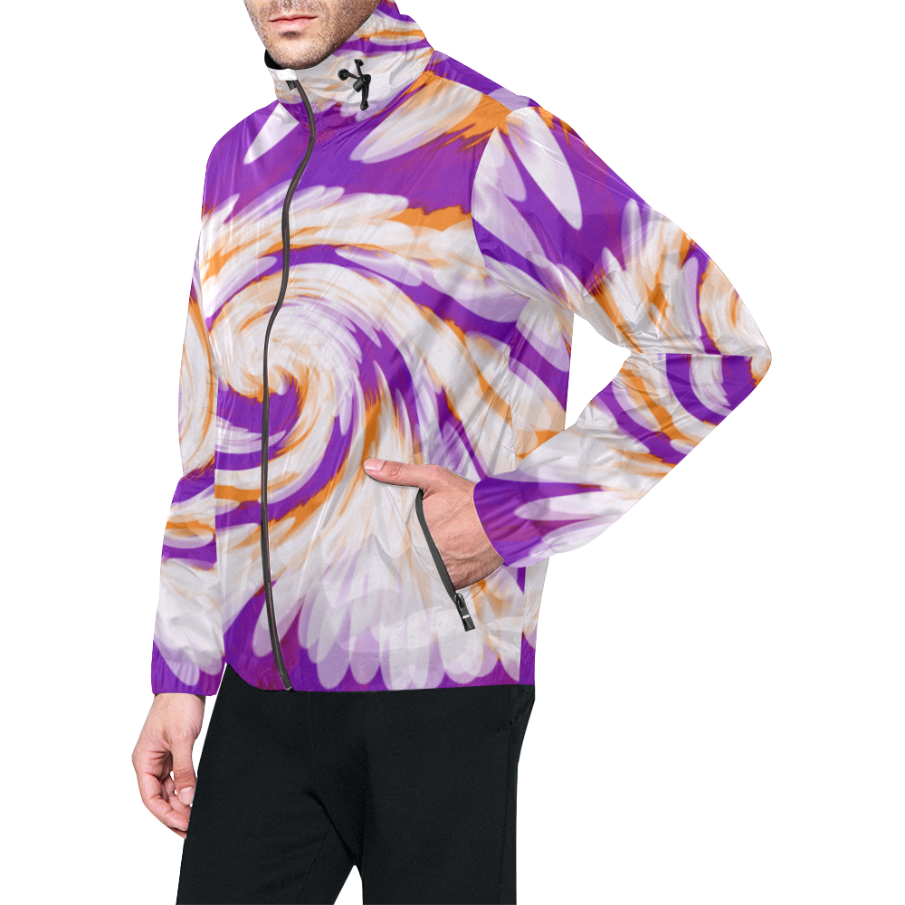 Purple Orange Tie Dye Swirl Abstract Unisex All Over Print Windbreaker (Model H23)
