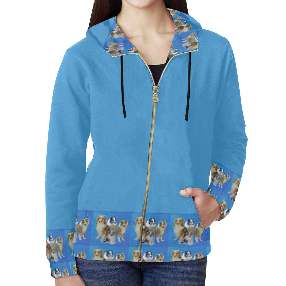 Shelty Zipper Jacket All Over Print Full Zip Hoodie for Women (Model H14)